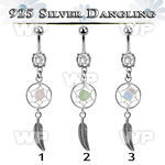 j61q1e surgical steel double jewel belly ring dangling silver belly piercing