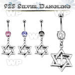 j61q1l steel belly ring w dangling silver 925 david star cross belly piercing