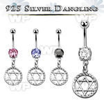 j61q1y steel belly ring w dangling silver 925 david star symbol belly piercing