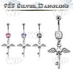 j61q1z steel belly ring w dangling silver 925 star key wings belly piercing
