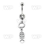 j61s0y steel belly ring w dangling fish skeleton design length belly piercing