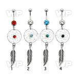 j61sk0 steel belly ring w dangling dream catchersmall color pain belly piercing