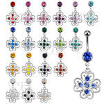j61spp steel belly ring w dangling crystal wire flower crystals belly piercing