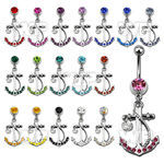 j61st9 steel belly ring w dangling anchor5mm dangling cz stone belly piercing