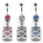 j61xa6t steel belly ring w dangling two crystal hearts shapes onr belly piercing
