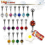 j61y0s steel belly ring w 8mm press fit jewel ball bacon eggs belly piercing
