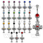 j61y90 steel belly ring w dangling cross skull design crystals belly piercing