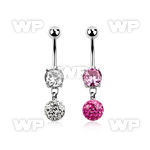 j61yks steel belly ring w dangling 8mm ferido glued multi crysta belly piercing