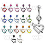 j61ylt steel belly ring w dangling crystal studded heart arro belly piercing