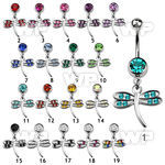 j61z9k steel belly ring w dangling dragonfly design crystal wing belly piercing