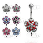 j61zlt steel belly ring lower two color crystal studded flower belly piercing