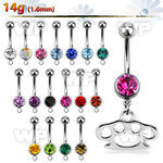 j61zly steel belly ring w dangling brass knuckle design length belly piercing