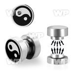 j8mee steel magnetic fake plup laser etched yin yang logo size ear lobe piercing