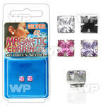 jigv0j pair of silver magnetic ear studs 4mm square color cz sto belly piercing