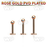 lbttb3 rose gold pvd plated 316l steel labret, w a 3mm ball