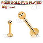 lbttb3 rose gold pvd plated 316l steel labret, w a 3mm ball