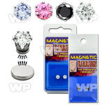m2j3g pair of magnetic 316l steel ear studs round prong set cz belly piercing