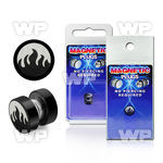 m2jm0k black steel magnetic fake plug fire logo size 8mm belly piercing