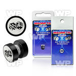 m2jm0y black steel magnetic fake plug dices logo size 8mm belly piercing