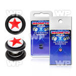 m2jml9 black magnetic fake plug red star on white logo o ring belly piercing