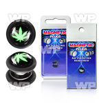 m2jmlk black magnetic fake plug green marijuana on black backgro belly piercing