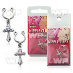 m2ume9 nonpiercing nipple clip dangling cross center round prong belly piercing