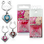 m2umkz nonpiercing nipple clip dangling colored heart center cle belly piercing