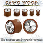 m37i6 sawo wood double flared plug clear swarovski crystal cent ear lobe piercing
