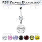 mcdvd26 steel cz belly banana silver dangling chinese word