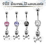 mcdvd28 steel belly banana w cz silver skull with crossed bones