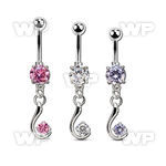 mcdz730 steel belly banana w a dangling w a single cz stone 