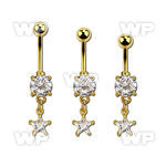 mdgzs6 gold steel belly banana w dangling prong set cz star