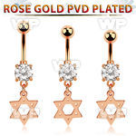 mdrz758 rose gold steel belly banana w prong set cz w david star