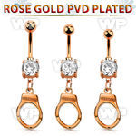 mdrz765c rose gold steel belly banana w cz dangling handcuff