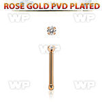 nbttzr15 rose gold  steel nose bone 20g w prong set clear 1.5mm cz