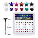 nfmx3 box of silver un bent nose stud color plated heart star nose piercing