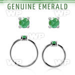 nhge10 silver nose ring w a 2mm emerald in casting prong set