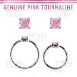 nhge3 silver nose ring w 2mm pink tourmaline casting prong set