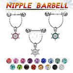 npdl12 steel nipple barbell w chain dangling ship wheel