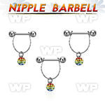 npdl32 steel nipple barbell w chain multi crystal lgbt ball 