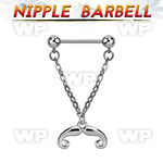 npdl36 steel nipple barbell w dangling french mustache design