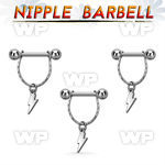 npdl44 316l steel nipple barbell w small chain lightning symbol