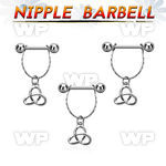npdl9 steel nipple barbell w chain celtic trinity knot 