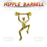 nptd12 gold steel nipple barbell w jewels balls hanging man 