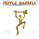 nptd14 gold pvd plated nipple barbell arrow hanging man 
