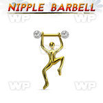 nptd15 gold pvd plated nipple barbell w crystals hanging man 