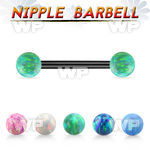 nptop5 anodized steel nipple barbell w 5mm synthetic opal ball