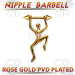 npttd11 rose gold pvd plated steel nipple barbell w hanging man 