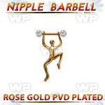 npttd15 rose gold steel nipple barbell w crystals hanging man 
