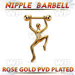 npttd7 rose gold pvd plated steel nipple barbell w hanging man 